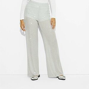 Wild Fable Women's Silver Glitter Wide-Leg Pants